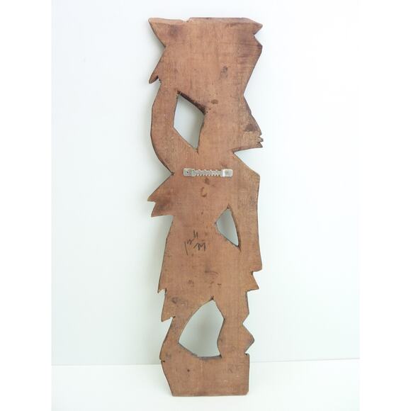 Vintage African Flat Wood Carving Woman with Basket - Picture 5 of 6